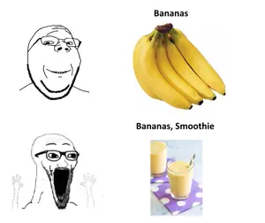 excited soyjak, gapejak, soyak, wewjak, wholesome soyjak, 2soyjaks, arm, banana, drink, food