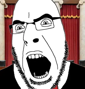 cobson, angry, clothes, glasses, irl background, judge, law, open mouth, soyjak, stubble