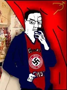 chudjak, /pol/, calling, chud, closed mouth, clothes, communism, glasses, hair, hammer and sickle