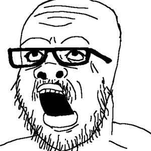 a24 slowburn soyjak, side a24, bald, beard, glasses, looking up, open mouth, side view, teeth, transparent background