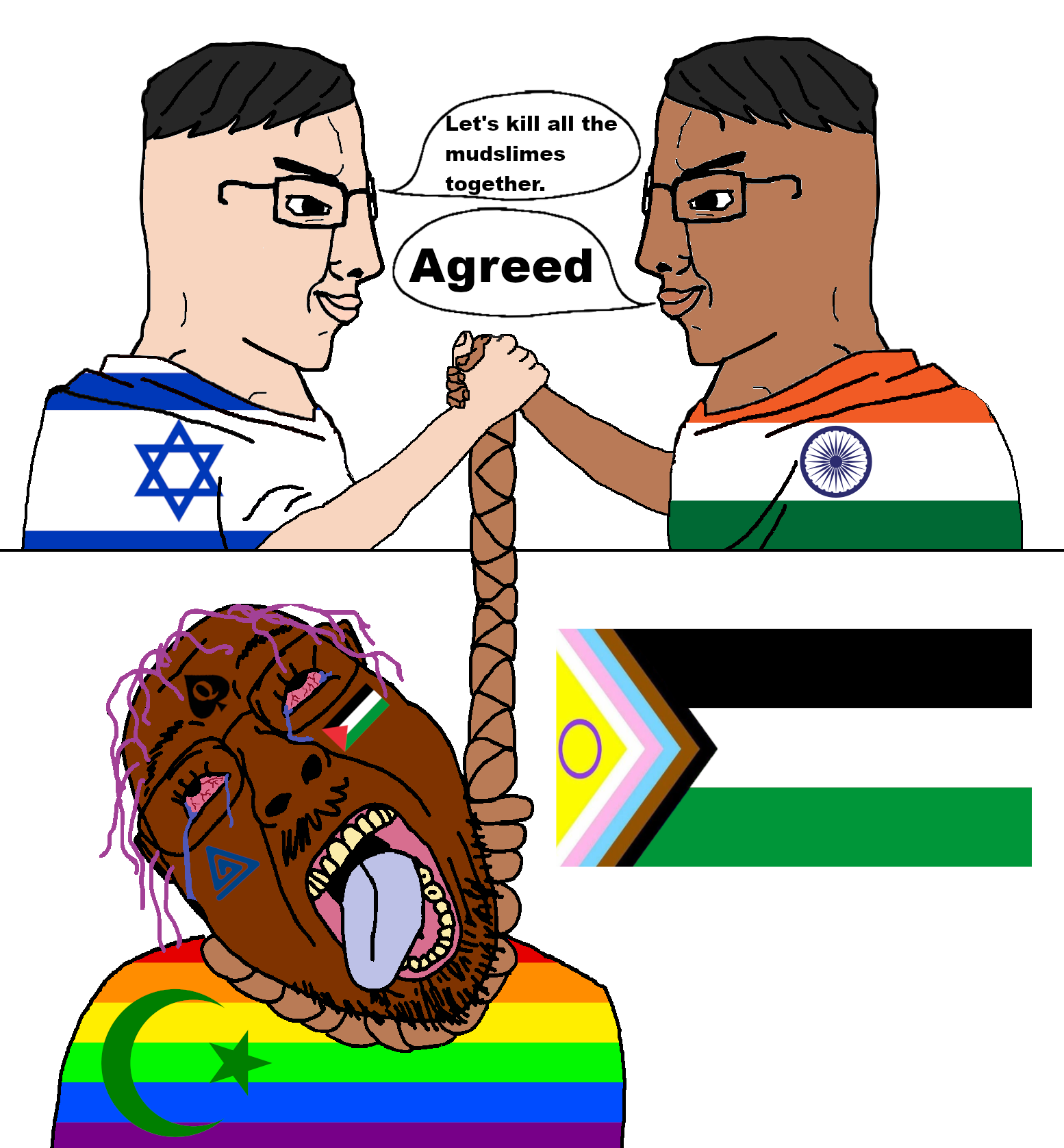 bernd, chudjak, hanging troonjak, troonjak, 3soyjaks, ack, ack!, arm, black skin, bloodshot eyes