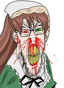 suiseiseki, feraljak, feralrage, angry, anime, blood, bloodshot eyes, brown hair, clenched teeth, clothes
