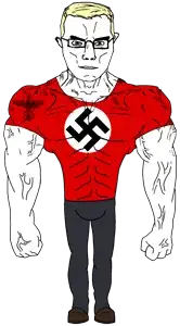 chudjak, chudjak front, muscular chud, aryan, a10 eyes, blonde hair, blue eyes, buff, full body, hair