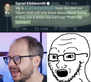 soyak, daniel kibblesmith, glasses, meme, open mouth, real life, santa, soyjak, stubble, twitter
