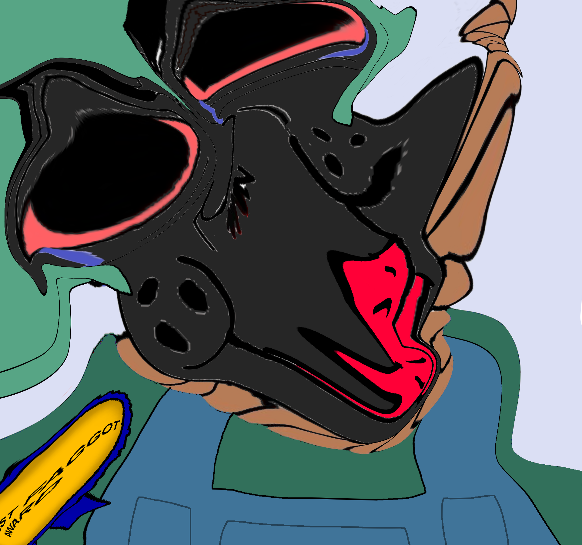 crimsonvoidhydra1488, chudjak, chudjak front, jartycuck, award, background, basil (omori), black skin, bloodshot eyes, closed mouth