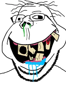 gapejak, retarded gapejak, wholesome soyjak, blood, booger, hair, happy, lazy eye, mucus, smile