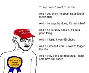 donald trump, soyak, soyak (concerned), 4d chess, arm, award, chess, ear, fell for it again award, glasses