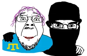 bernd, chudjak, chud troon alliance, 2soyjak, ear, friendship, front view, glasses, hands, lips
