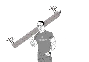 chudjak, soycreature, animal, glasses, gray shirt, holding object, shirt with words, smug, soycreature, uncolored skin