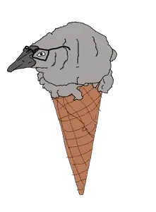 soycreature, animal, beak, bird, claw, claws, food, gray skin, ice cream, not a fucking soyjak