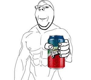 gapejak, wholesome soyjak, arm, buff, can, giving, glasses, hands, holding object, holding sproke