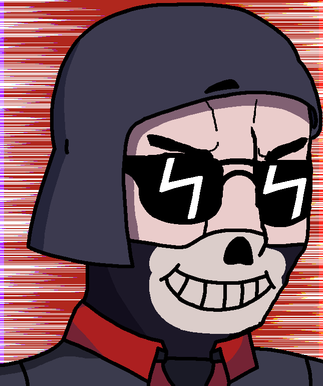 chudjak, black suit, bone, bones, carl sama, chud, clothes, combat helmet, frown, glasses