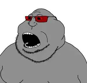 meximutt, admin, fat, glasses, gray skin, gynaecomastia, looking to the left, open mouth, soyjak, stubble