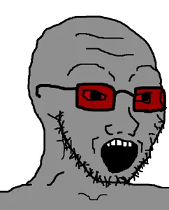 soyak, admin, glasses, gray skin, looking to the right, open mouth, soyjak, stubble, white background, 9a0c