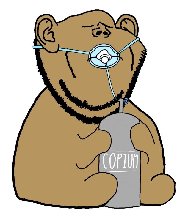 impish soyak ears, impdrink, anesthesia, brown skin, closed eyes, closed mouth, cope, copium, ear, full body