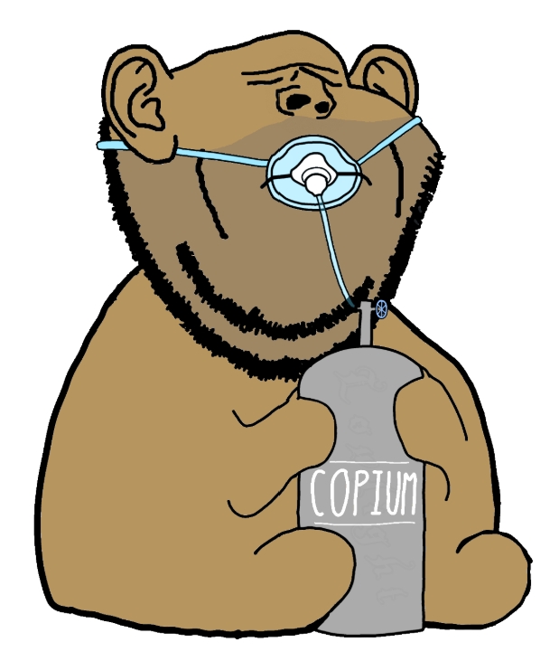 impish soyak ears, impdrink, anesthesia, arab, brown skin, closed eyes, closed mouth, cope, copium, ear