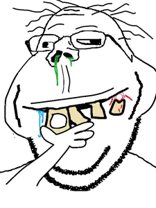 gapejak, retarded gapejak, wholesome soyjak, face, hand on face, hands, smile, thinking