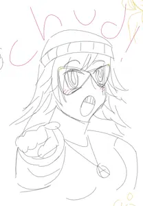 soytan, arm, clothes, glasses, hair, hands, necklace, oekaki, open mouth, pointing