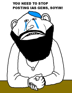 happy merchant, impish soyak ears, impish front, crying, jewish nose, jews, judaism, looking at you, nervous, nose
