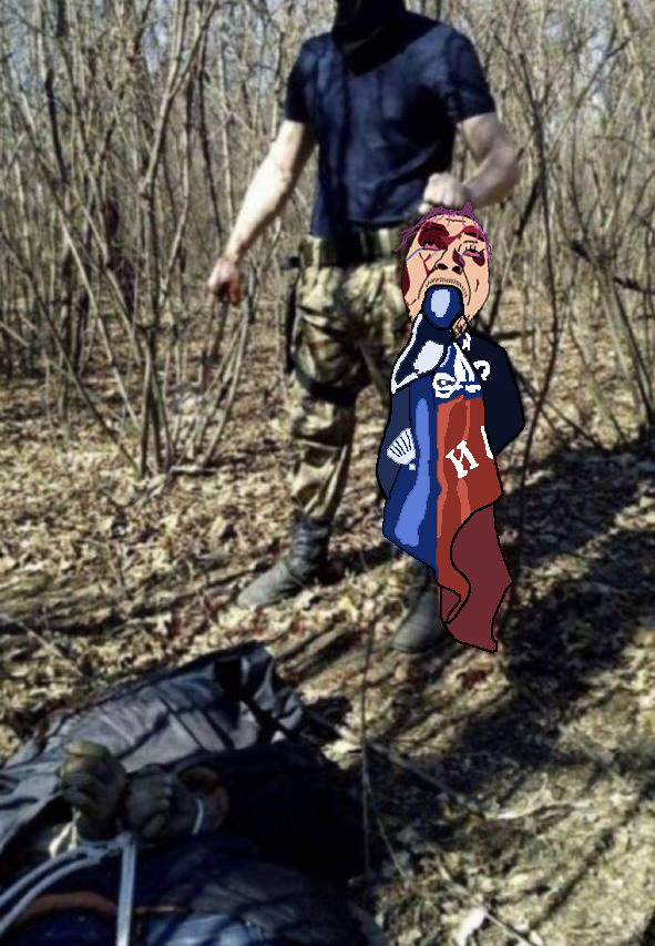 bernd, azov battalion, bloodshot eyes, crying, decapitation, donetsk, flag, open mouth, purple hair, russia