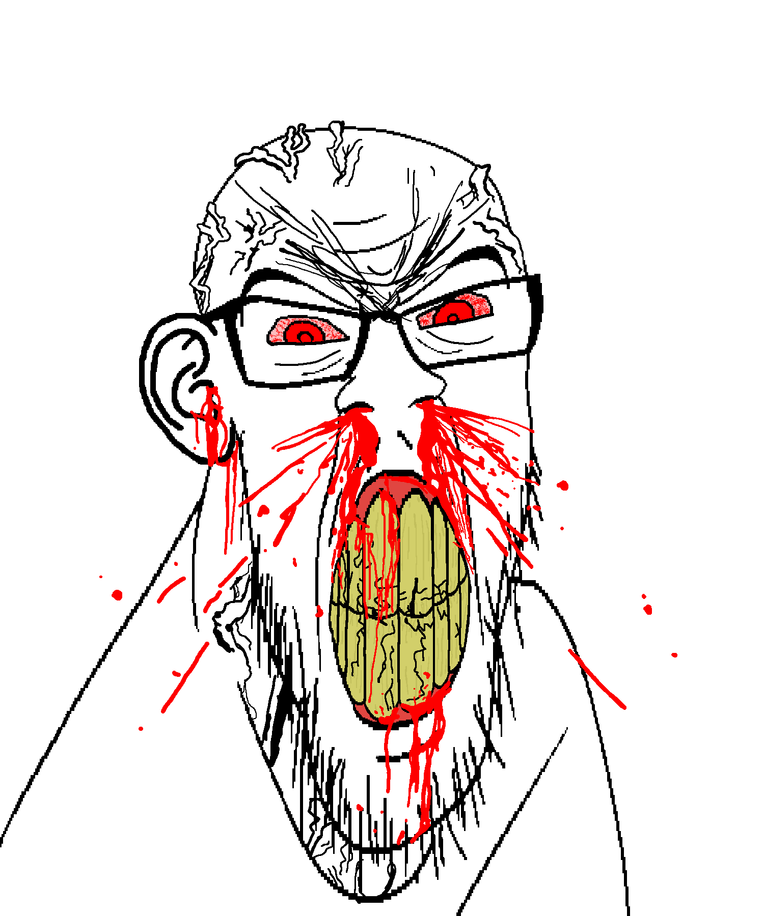 feraljak, feralrage, ragejaks, aliased, angry, blood, bloodshot eyes, clenched teeth, cracked teeth, ear