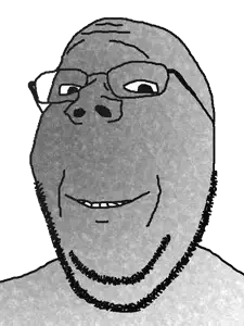 gapejak, wholesome soyjak, bald, closed mouth, dust, glasses, smile, stubble, transparent background