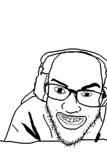 12jak, bald, beard, clothes, headphones, hoodie, open mouth, soyjak, teeth