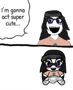 soytan, beanie, clothes, glasses, hair, hat, i'm gonna act super cute (meme), open mouth, plushie, smile