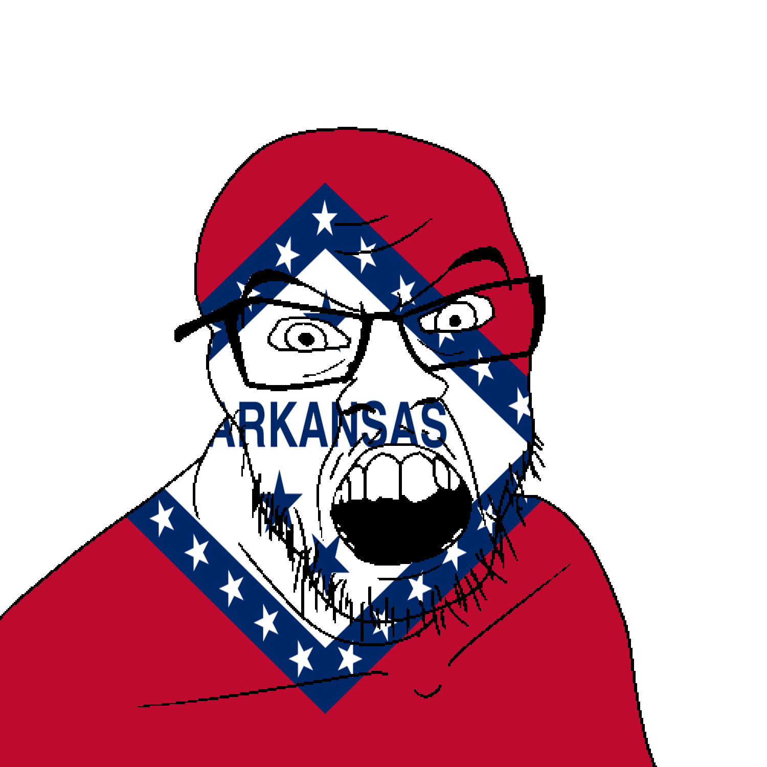 feraljak, angry, arkansas, flag, glasses, hair, looking at you, mustache, open mouth, soyjak