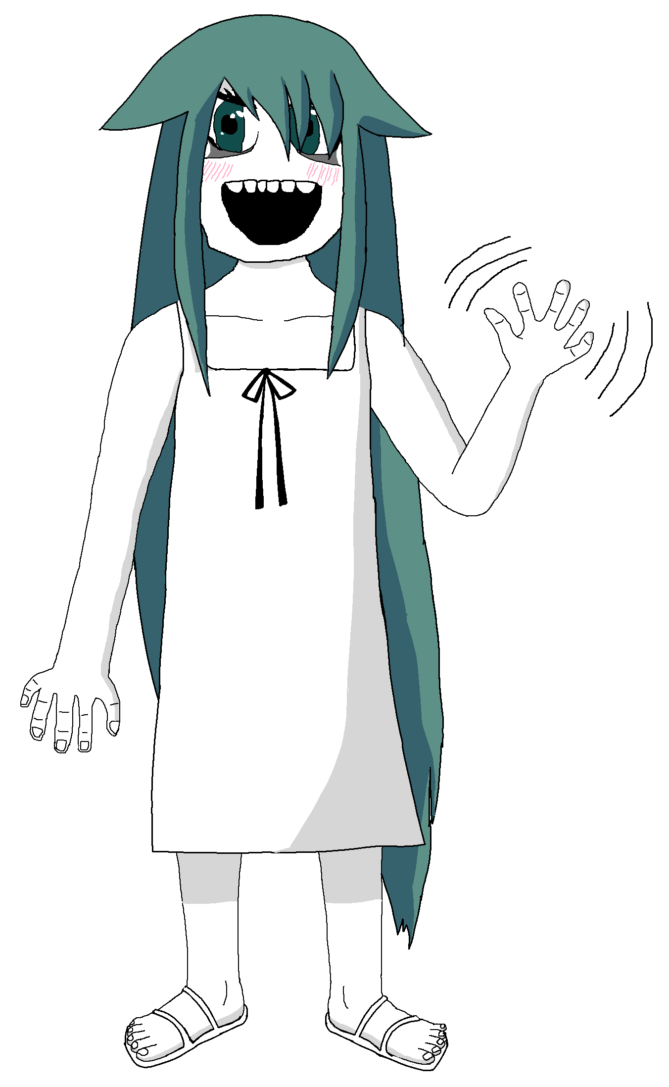 soytan, arm, clothes, dress, full body, green eyes, green hair, hair, hands, happy