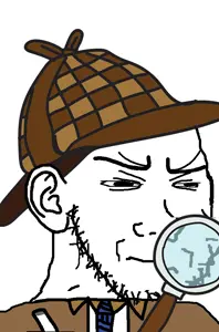 soyak, closed mouth, clothes, detective, ear, glasses, hat, magnifying glass, soyjak, stubble