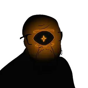 crimsonvoidhydra1488, feraljak, beard, black sclera, black skin, broken glasses, ferosolarius, food, fruit, glasses