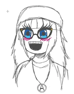soytan, beanie, blue eyes, blush, clothes, glasses, hair, hat, necklace, oekaki