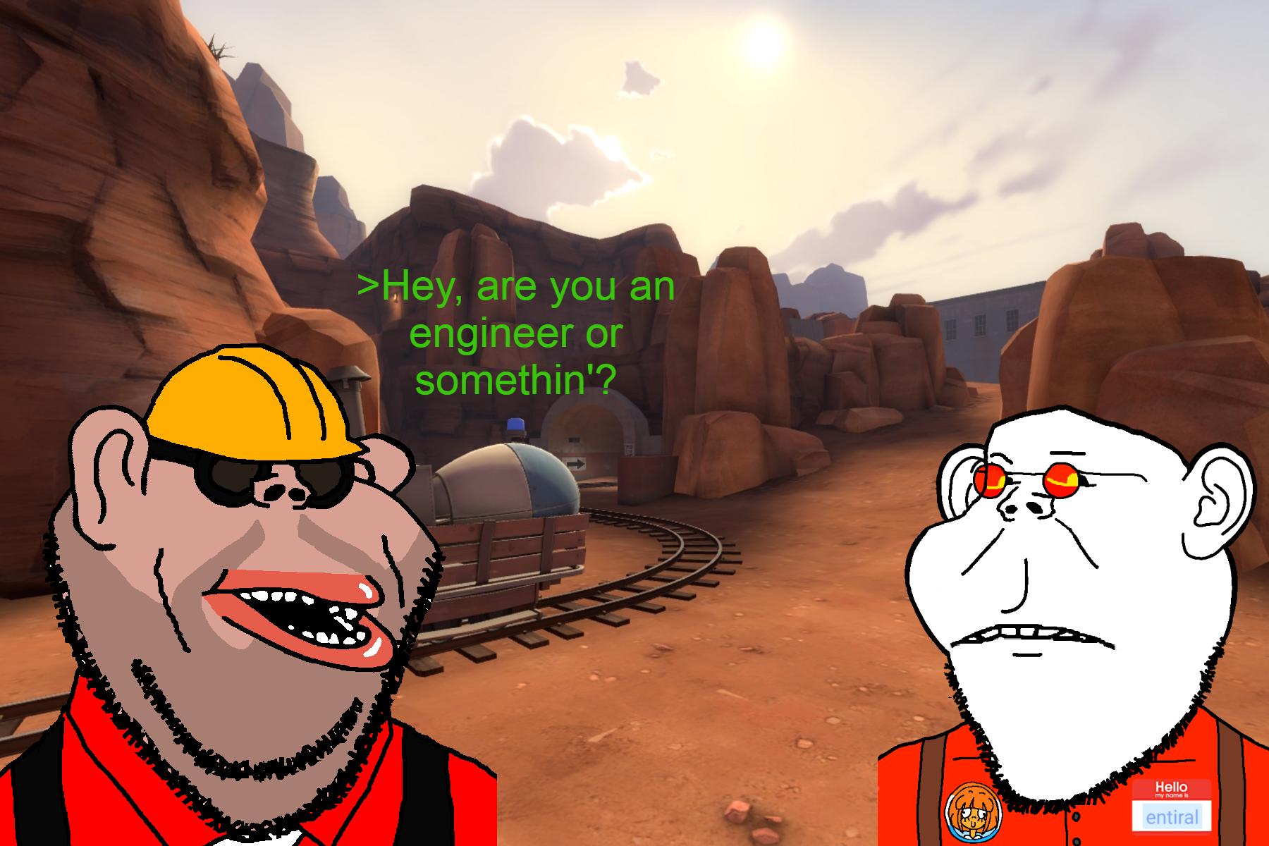 engineer (team fortress 2), impish soyak ears, henry, impish amerimutt, amerimutt, brown skin, clothes, colored glasses, ear, engineer