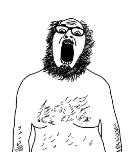 ignatius, arm, beard, body hair, full body, glasses, hair, mustache, nipple, open mouth