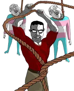 bernd, chudjak, chudjak front, hanging troonjak, muscular chud, troonjak, ack, green pants, hanging, holding object