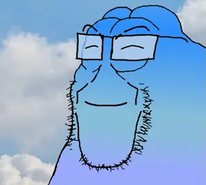 pepe, markiplier soyjak, pepejak, amphibian, animal, blue skin, calm, closed eyes, closed mouth, cloud