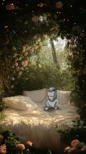 gapejak, wholesome soyjak, bed, flower, full body, irl background, looking at you, nature, plant, real life