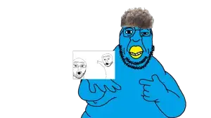 nopejeet, two pointing soyjaks, x immigrants, acne, beak, beard, blue skin, glasses, looking at you, pointing