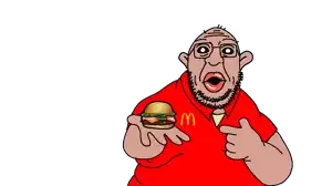 nopejeet, amerimutt, beard, brown skin, ear, glasses, hamburger, looking at you, mcdonalds, pointing