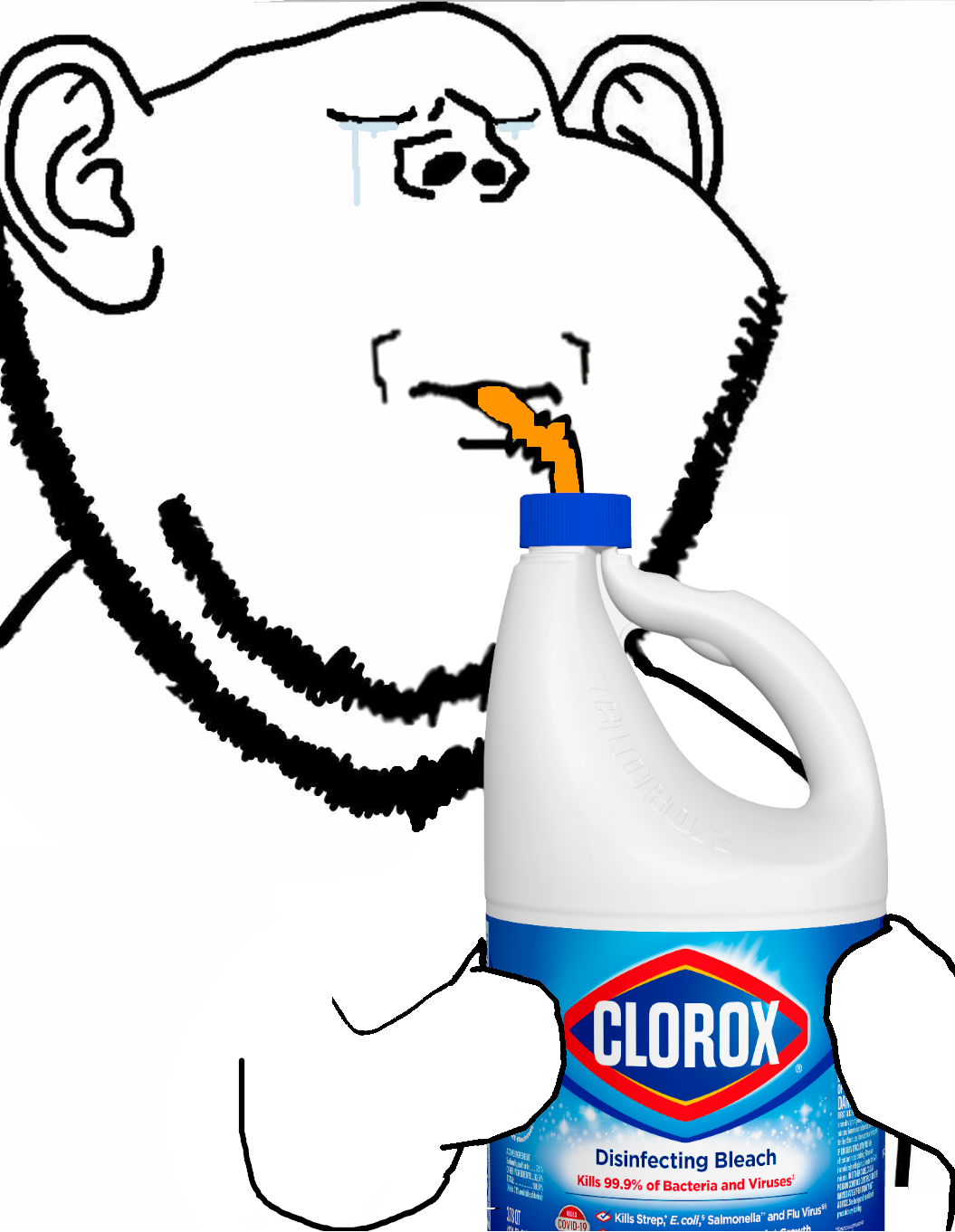 impish soyak ears, impdrink, arm, clorox, closed eyes, crying, ear, english text, hands, holding object