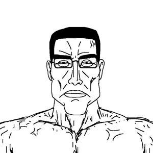 chudjak, perceptive chud, buff, closed mouth, ear, front view, glasses, hair, muscles, muscular male