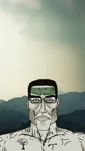 chudjak, perceptive chud, perceptive chud front, buff, front view, i love, irl background, nature, shadow, text