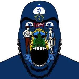 cobson, cobson front2, spadeson, spadeson, angry, bald, blue eyes, bushy eyebrows, facial mark, flag