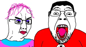 bernd, chudjak, 2soyjaks, hair, lipstick, looking at you, looking to the right, nazism, open mouth, pink hair