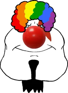 meximutt, mexiaryan, mexiaryan front, blue eyes, closed mouth, clown, clown nose, clown wig, facial mark, goatee