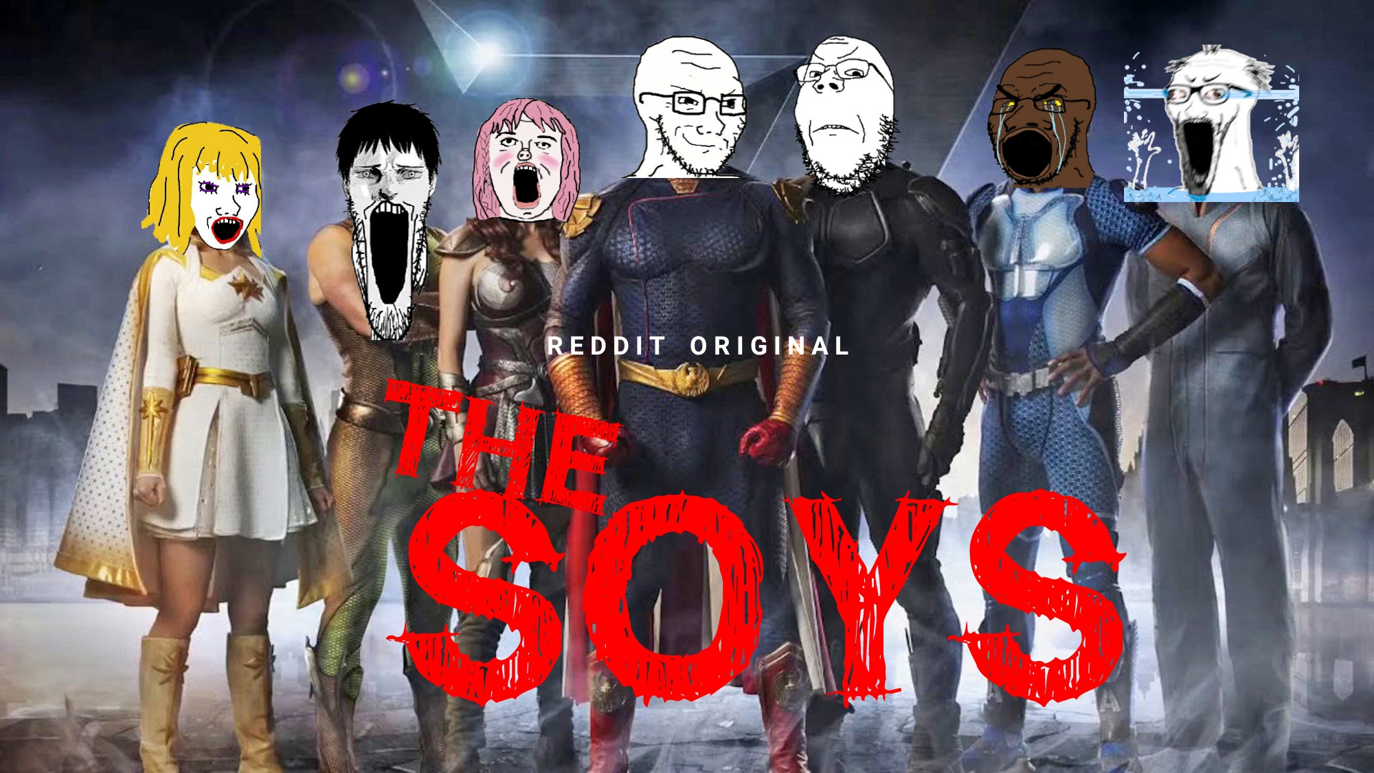 a24 slowburn soyjak, excited soyjak, gapejak, markiplier soyjak, soyak, wewjak, agferretce, arm, black skin, blonde hair
