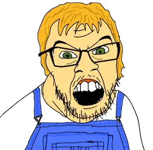 feraljak, blonde hair, clothes, green eyes, hair, mustache, suspenders, yellow skin, the lawnmower man