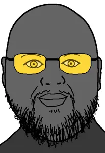 billy, bald, beard, closed mouth, glasses, gray skin, lips, soyjak, soyjak party, yellow glasses