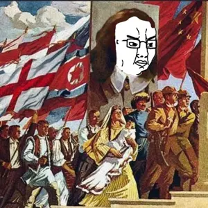 chudjak, chud, closed mouth, communism, flag, glasses, hair, looking to the right, propaganda, china